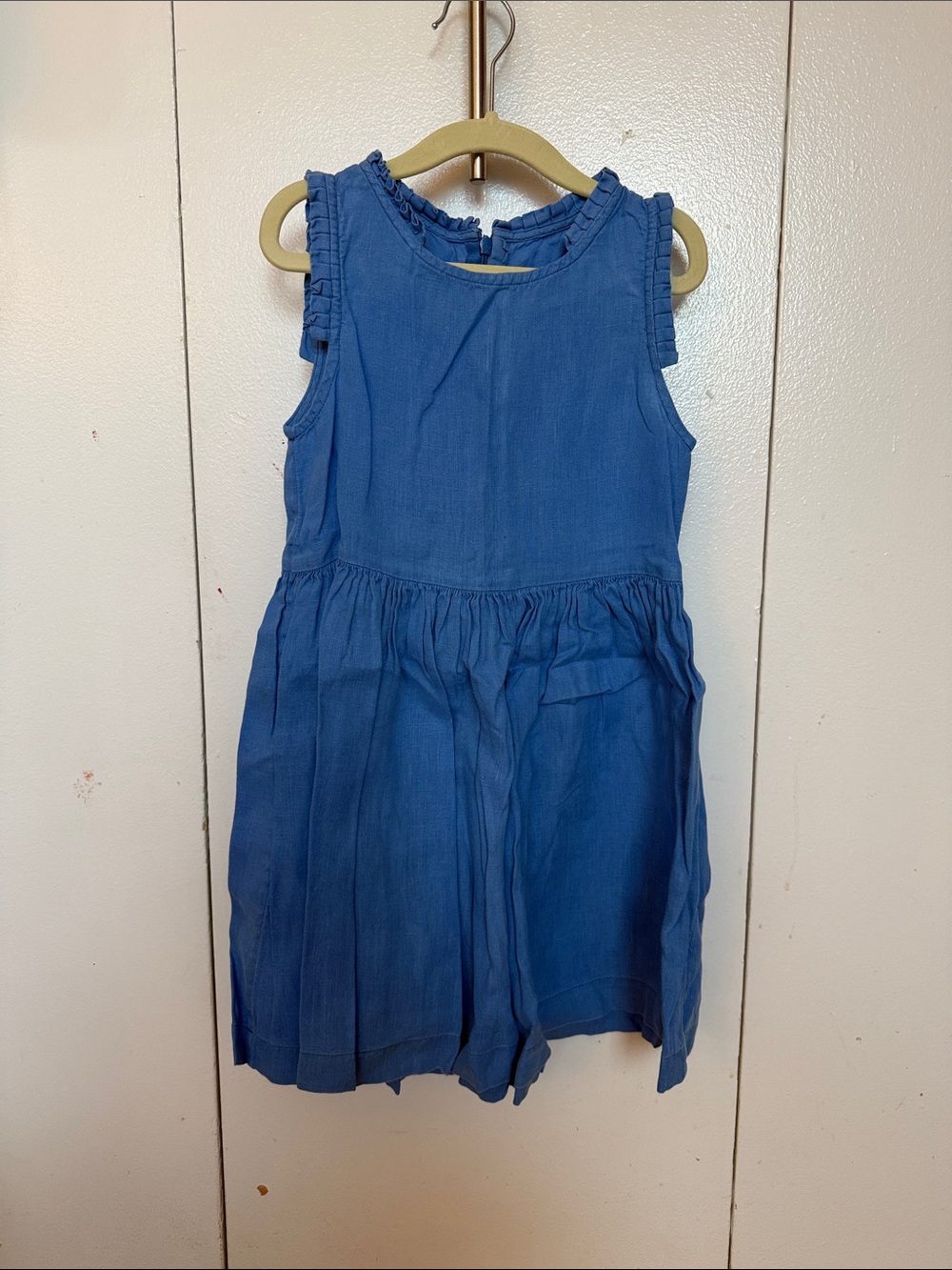 Petit Bateau Blue Sleeveless Ruffle Neck Dress